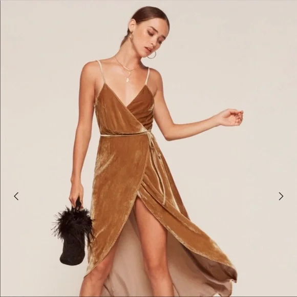 reformation gold velvet dress Baltic Born Womens Artemis Velvet Maxi Dress | Dark Gold main image 1